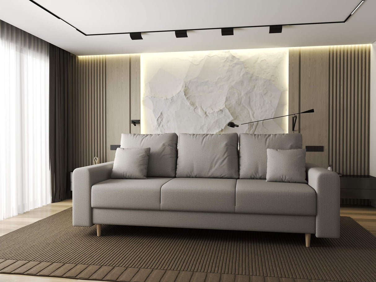 Canapea extensibilă dumonde cu ladă de depozitare si sezut confortabil din spuma HR, Kronos Enjoy Bej 210x100 cm fabrica