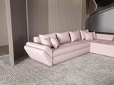 Colțar extensibil dumonde cu ladă de depozitare si sezut confortabil din spuma HR, Loana XL Enjoy Roz II 335x185 cm Fabrica
