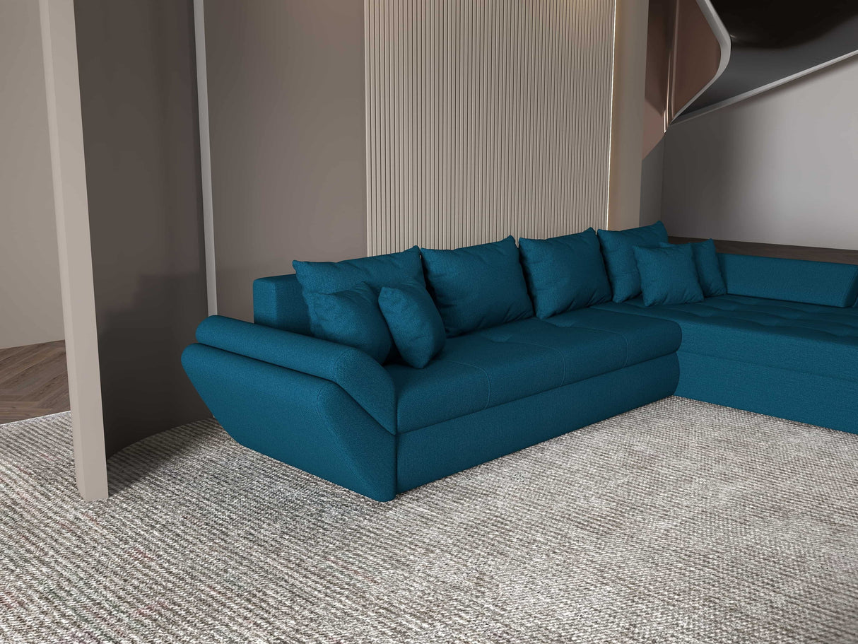 Colțar extensibil dumonde cu ladă de depozitare si sezut confortabil din spuma HR, Loana XL Enjoy Verde Petrol II 335x185 cm Fabrica