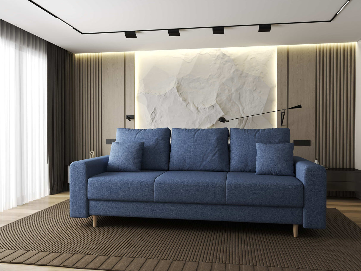 Canapea extensibilă dumonde cu ladă de depozitare si sezut confortabil din spuma HR, Kronos Enjoy Albastru 210x100 cm fabrica