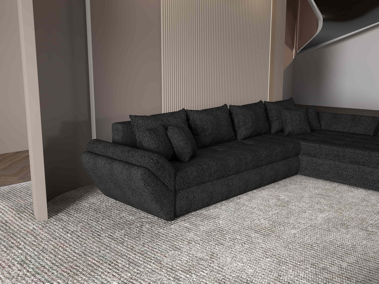 Colțar extensibil dumonde cu ladă de depozitare si sezut confortabil din spuma HR, Loana XL Enjoy Negru II 335x185 cm Fabrica