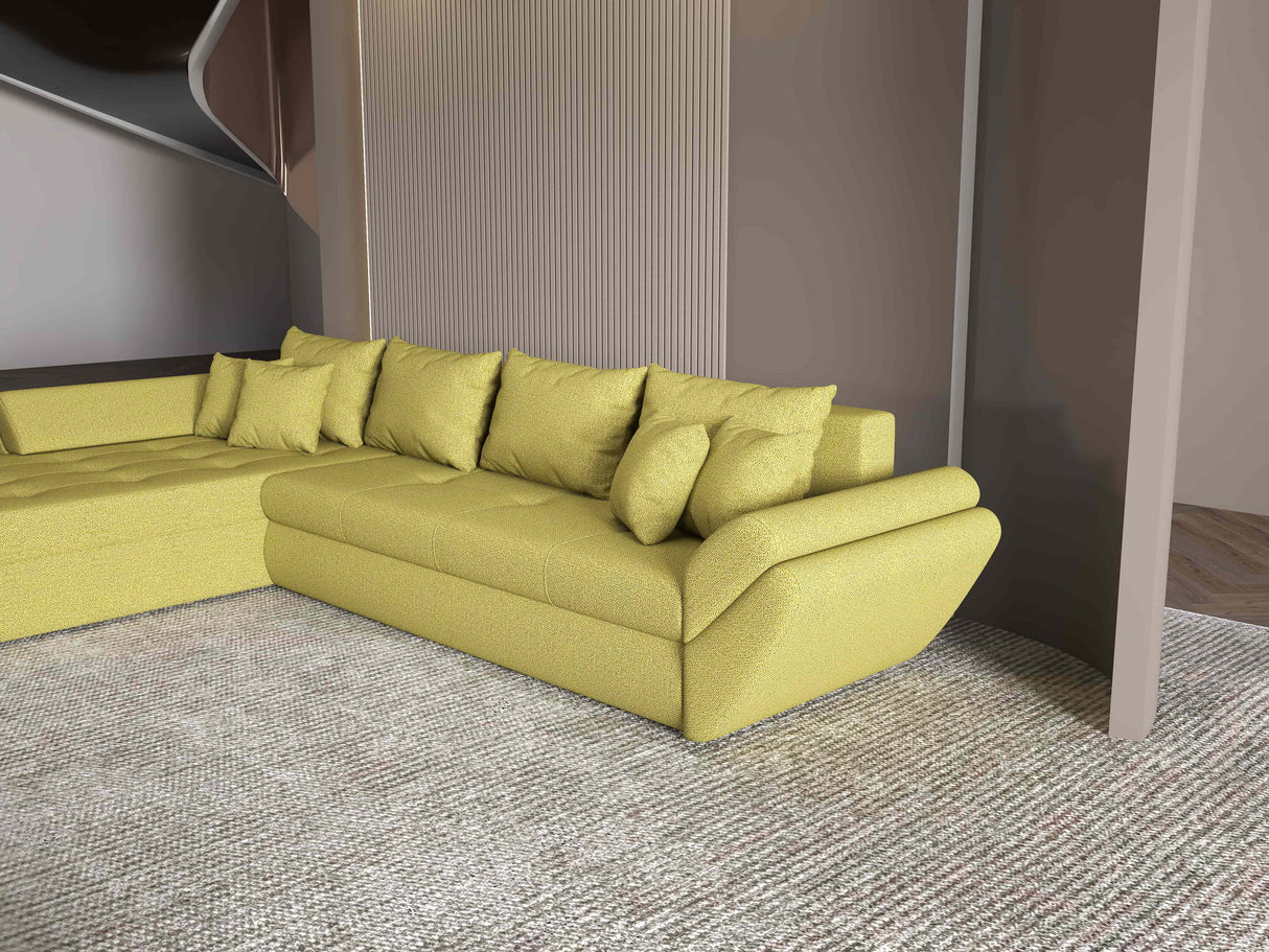 Colțar extensibil dumonde cu ladă de depozitare si sezut confortabil din spuma HR, Loana XL Enjoy Verde 335x185 cm Fabrica