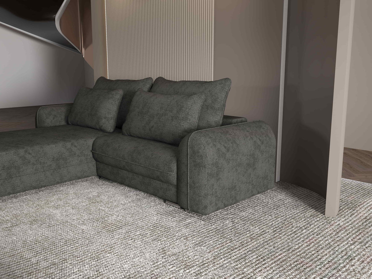Colțar extensibil dumonde cu ladă de depozitare si sezut confortabil din spuma HR, Denver Enjoy Negru 275x185 cm Fabrica
