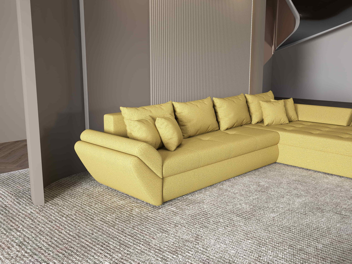 Colțar extensibil dumonde cu ladă de depozitare si sezut confortabil din spuma HR, Loana XL Enjoy Melon II 335x185 cm Fabrica
