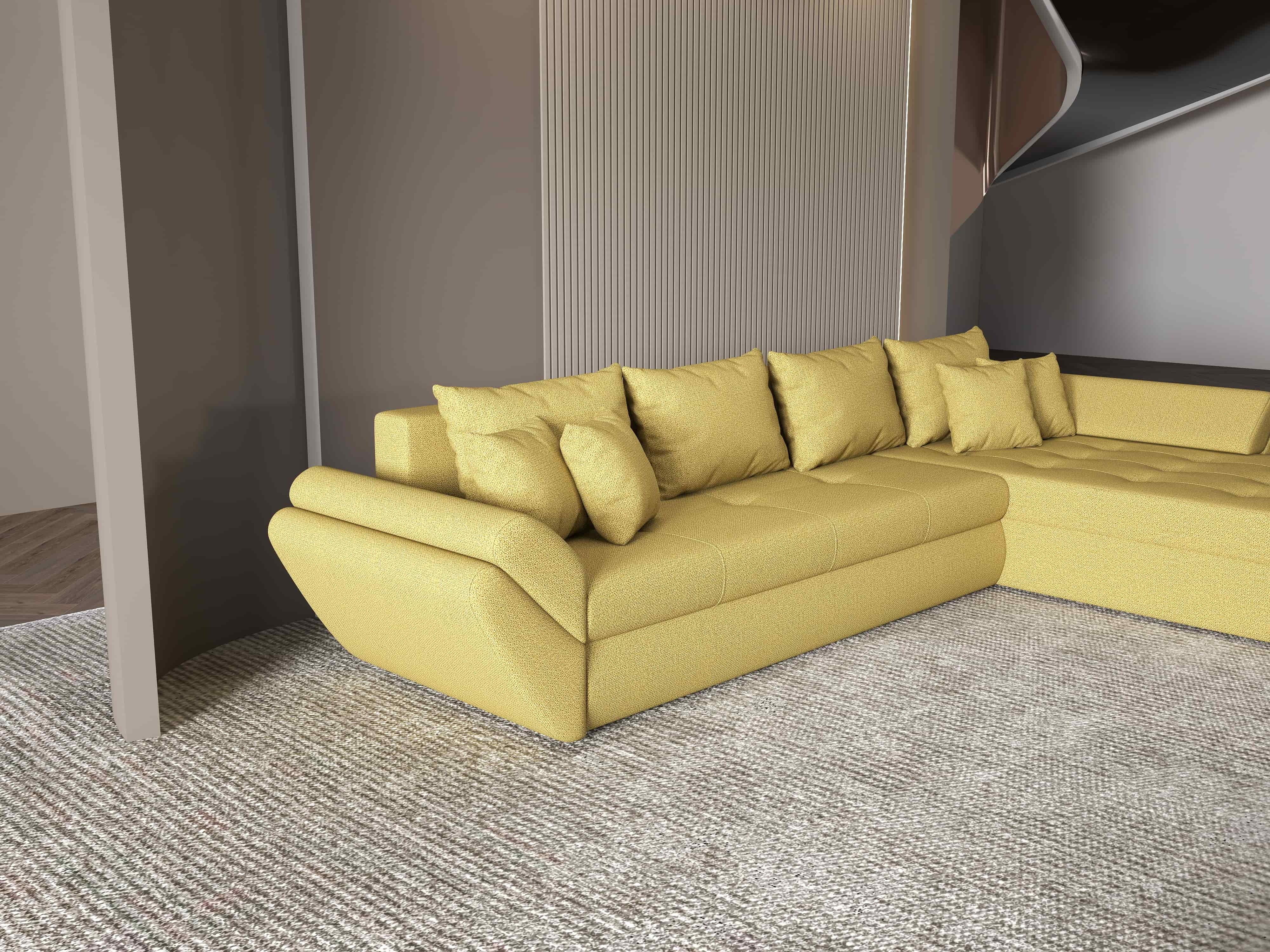 Colțar extensibil dumonde cu ladă de depozitare si sezut confortabil din spuma HR, Loana XL Enjoy Melon II 335x185 cm Fabrica
