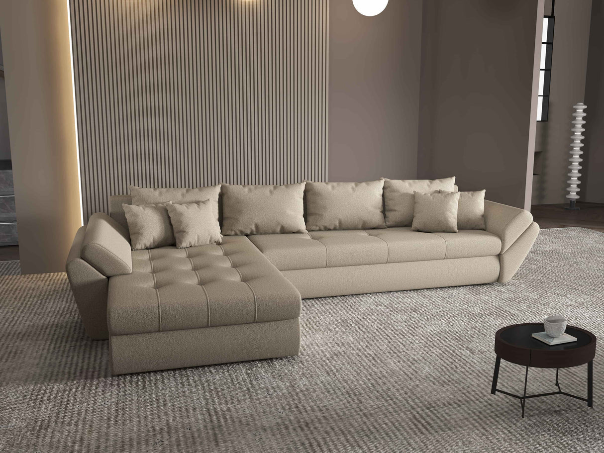 Colțar extensibil dumonde cu ladă de depozitare si sezut confortabil din spuma HR, Loana XL Enjoy Bej 335x185 cm Fabrica