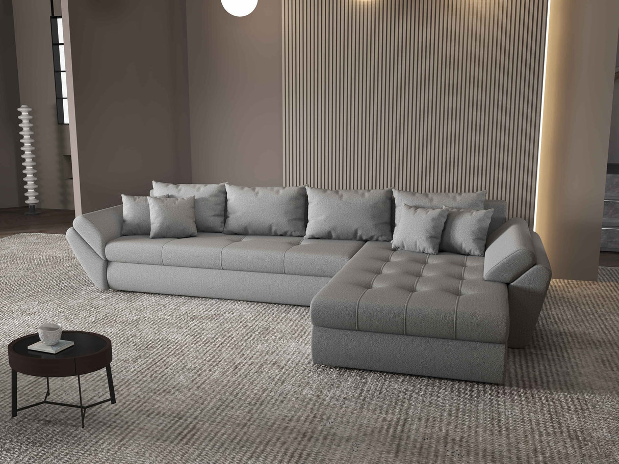 Colțar extensibil dumonde cu ladă de depozitare si sezut confortabil din spuma HR, Loana XL Enjoy Gri II 335x185 cm Fabrica