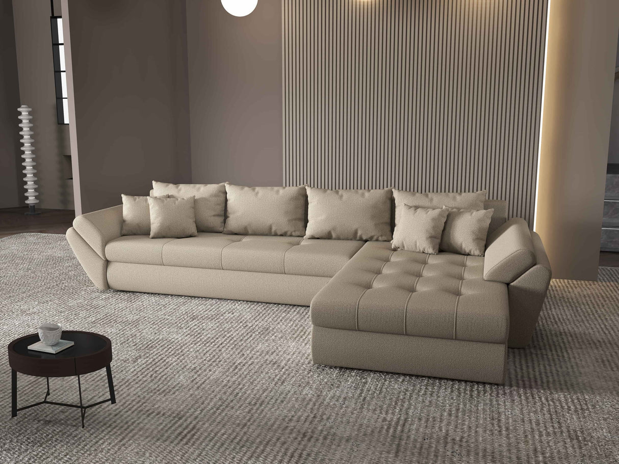 Colțar extensibil dumonde cu ladă de depozitare si sezut confortabil din spuma HR, Loana XL Enjoy Bej II 335x185 cm Fabrica