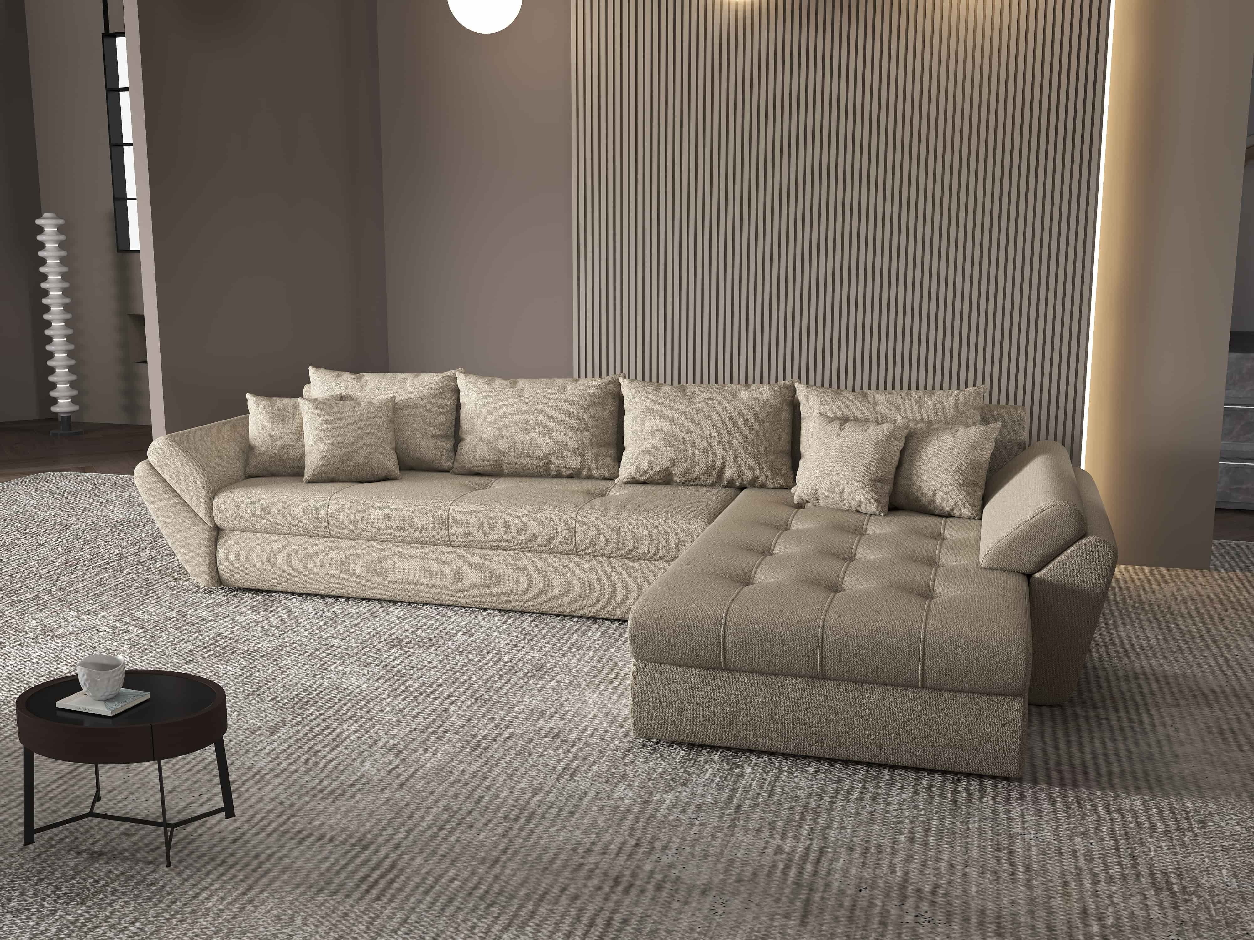Colțar extensibil dumonde cu ladă de depozitare si sezut confortabil din spuma HR, Loana XL Enjoy Camel II 335x185 cm Fabrica