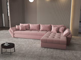 Colțar extensibil dumonde cu ladă de depozitare si sezut confortabil din spuma HR, Loana XL Royal Roz II 335x185 cm Fabrica