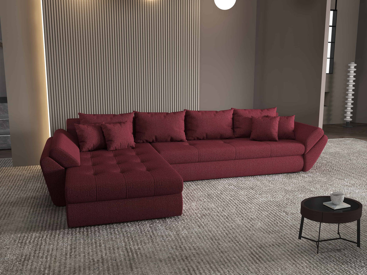 Colțar extensibil dumonde cu ladă de depozitare si sezut confortabil din spuma HR, Loana XL Enjoy Rosu 335x185 cm Fabrica