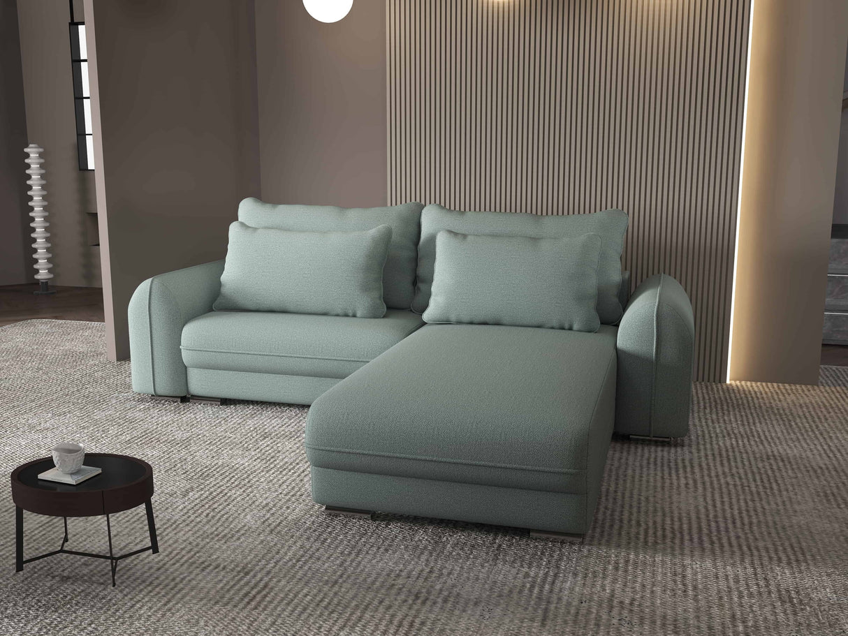 Colțar extensibil dumonde cu ladă de depozitare si sezut confortabil din spuma HR, Denver Enjoy Verde Mint 275x185 cm II Fabrica