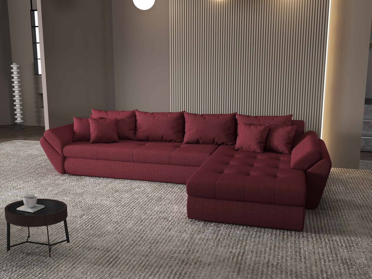 Colțar extensibil dumonde cu ladă de depozitare si sezut confortabil din spuma HR, Loana XL Enjoy Rosu II 335x185 cm Fabrica