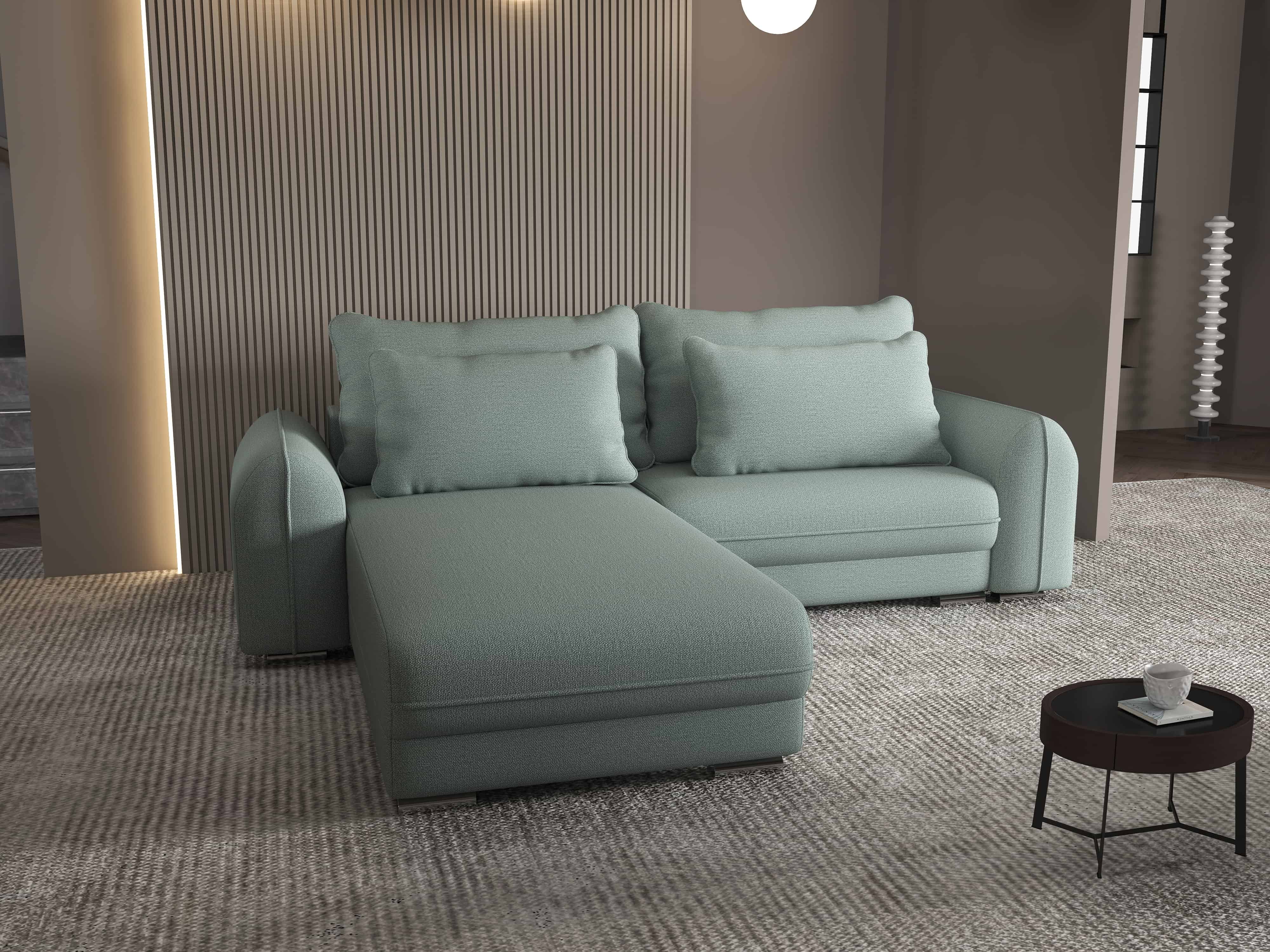 Colțar extensibil dumonde cu ladă de depozitare si sezut confortabil din spuma HR, Denver Enjoy Mint 275x185 cm Fabrica