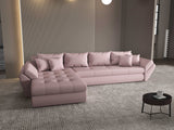 Colțar extensibil dumonde cu ladă de depozitare si sezut confortabil din spuma HR, Loana XL Enjoy Roz 335x185 cm Fabrica