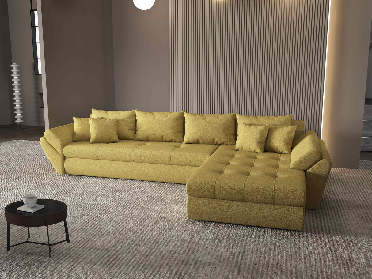 Colțar extensibil dumonde cu ladă de depozitare si sezut confortabil din spuma HR, Loana XL Enjoy Melon II 335x185 cm Fabrica