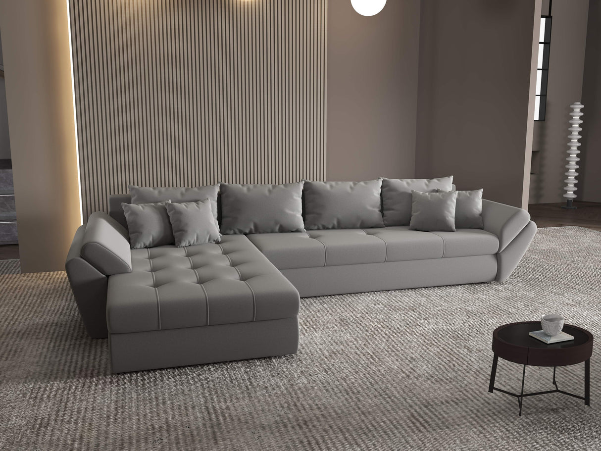 Colțar extensibil dumonde cu ladă de depozitare si sezut confortabil din spuma HR, Loana XL Royal Velvet Gri 335x185 cm Fabrica