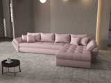 Colțar extensibil dumonde cu ladă de depozitare si sezut confortabil din spuma HR, Loana XL Enjoy Roz II 335x185 cm Fabrica