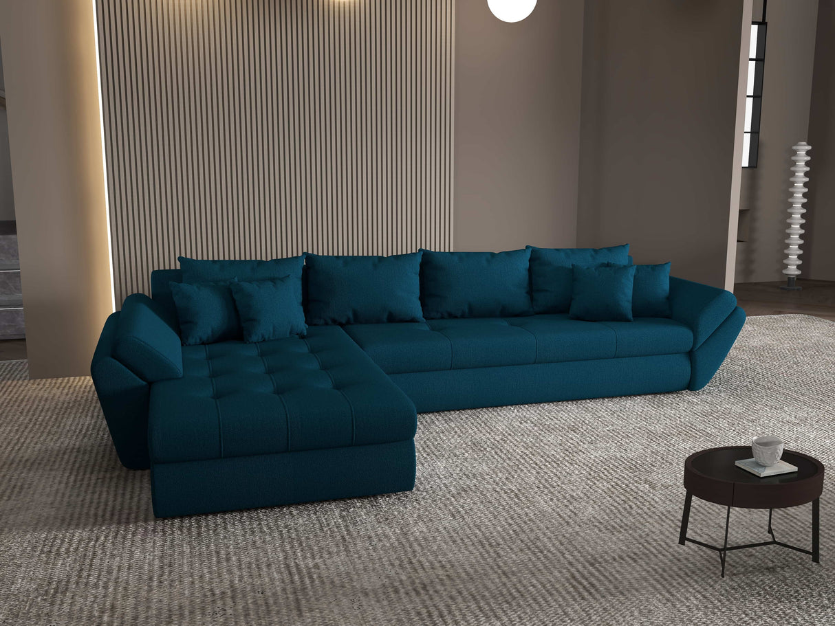 Colțar extensibil dumonde cu ladă de depozitare si sezut confortabil din spuma HR, Loana XL Enjoy Verde Petrol 335x185 cm Fabrica