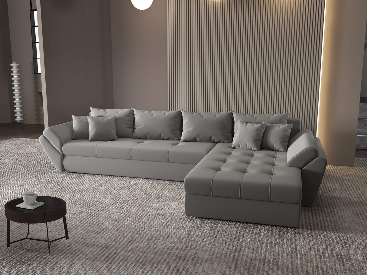 Colțar extensibil dumonde cu ladă de depozitare si sezut confortabil din spuma HR, Loana XL Royal Gri II 335x185 cm Fabrica