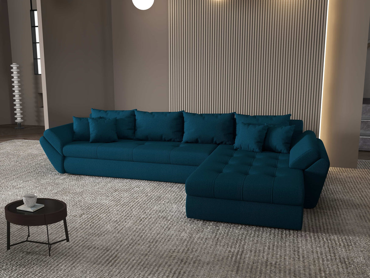Colțar extensibil dumonde cu ladă de depozitare si sezut confortabil din spuma HR, Loana XL Enjoy Verde Petrol II 335x185 cm Fabrica