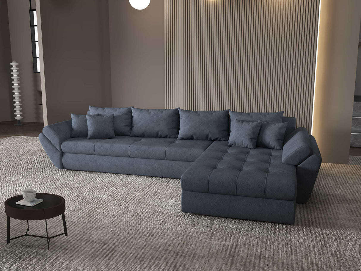 Colțar extensibil dumonde cu ladă de depozitare si sezut confortabil din spuma HR, Loana XL Enjoy Gri Antracit II 335x185 cm Fabrica