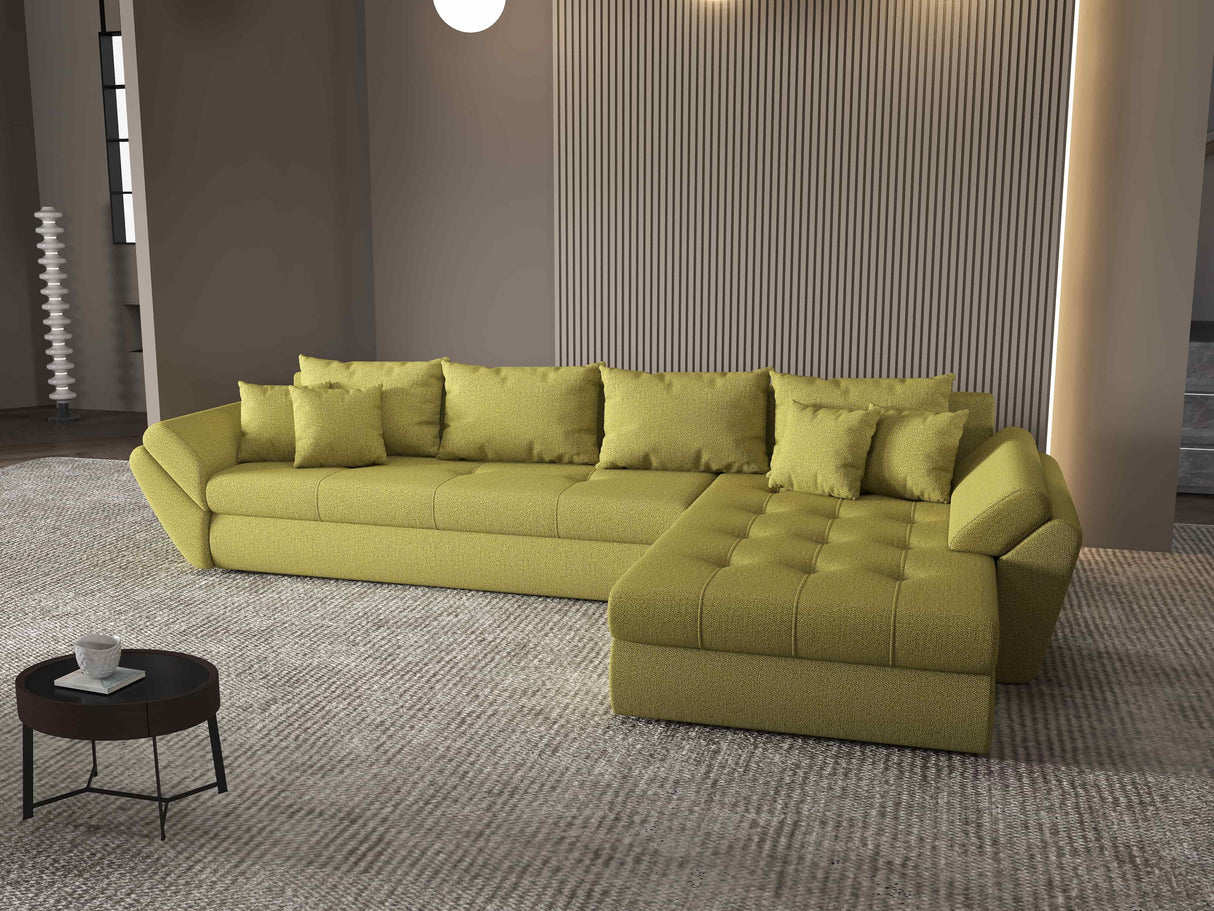 Colțar extensibil dumonde cu ladă de depozitare si sezut confortabil din spuma HR, Loana XL Enjoy Verde II 335x185 cm Fabrica
