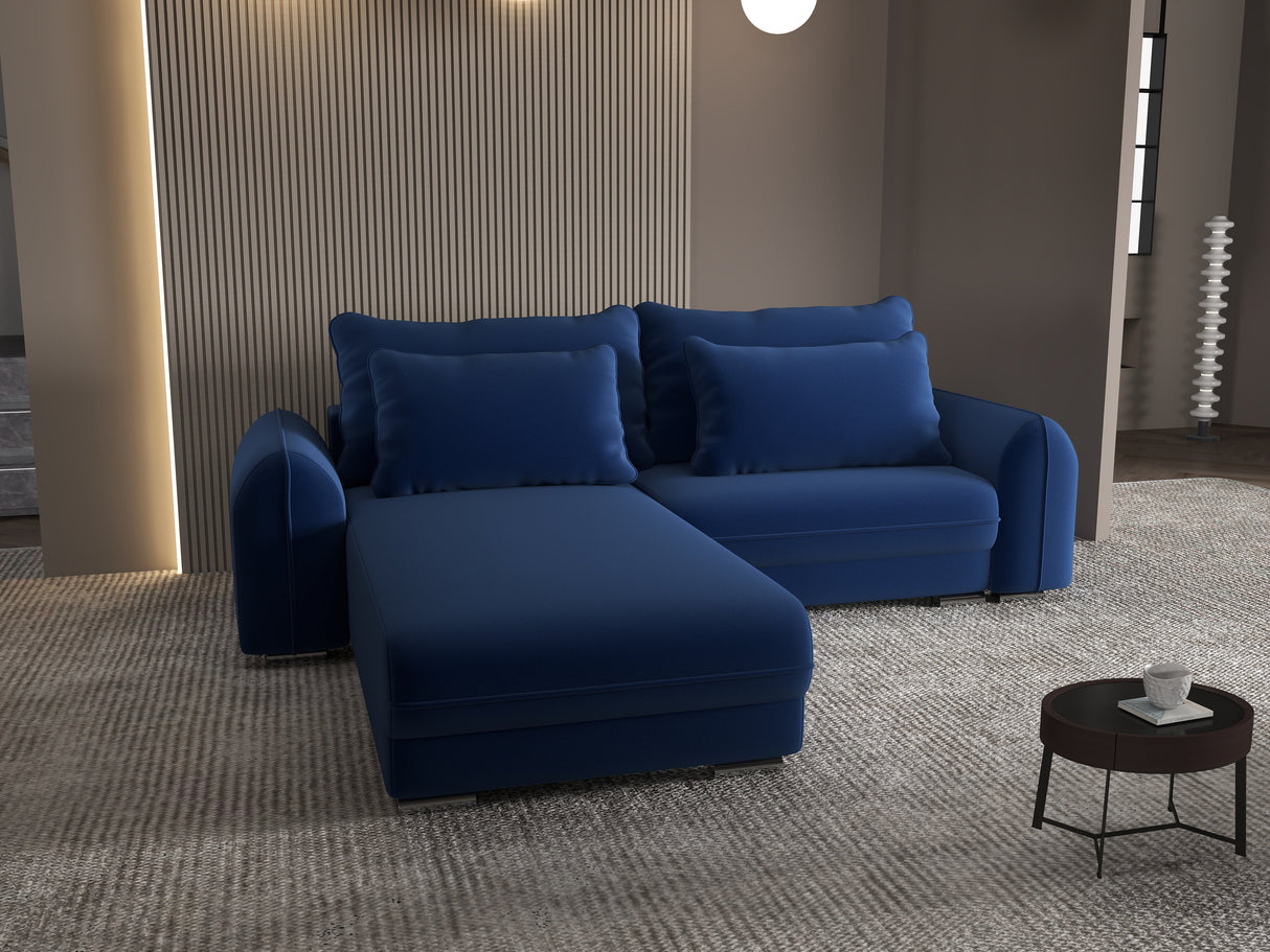 Colțar extensibil dumonde cu ladă de depozitare si sezut confortabil din spuma HR, Denver Royal Albastru 275x185 cm Fabrica