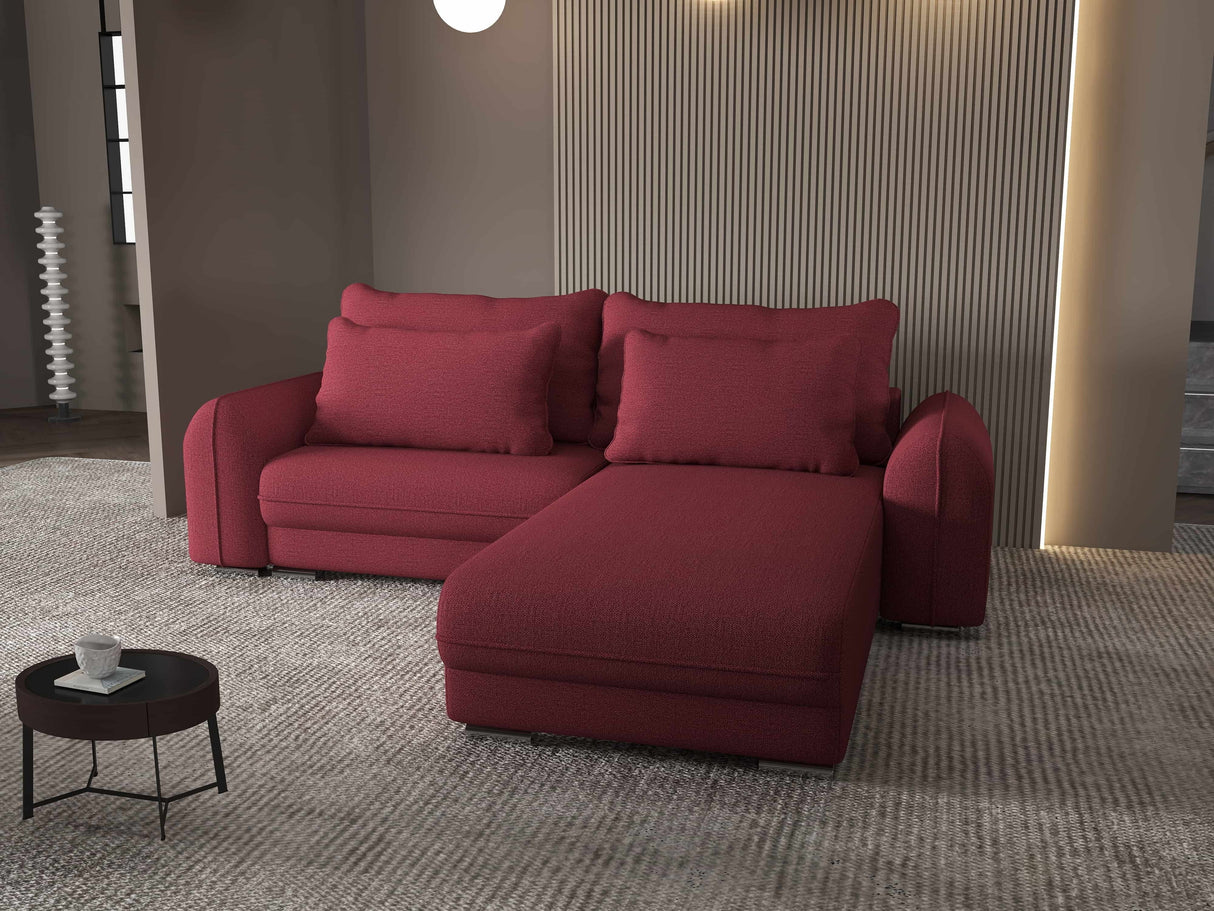 Colțar extensibil dumonde cu ladă de depozitare si sezut confortabil din spuma HR, Denver Enjoy Rosu 275x185 cm II Fabrica