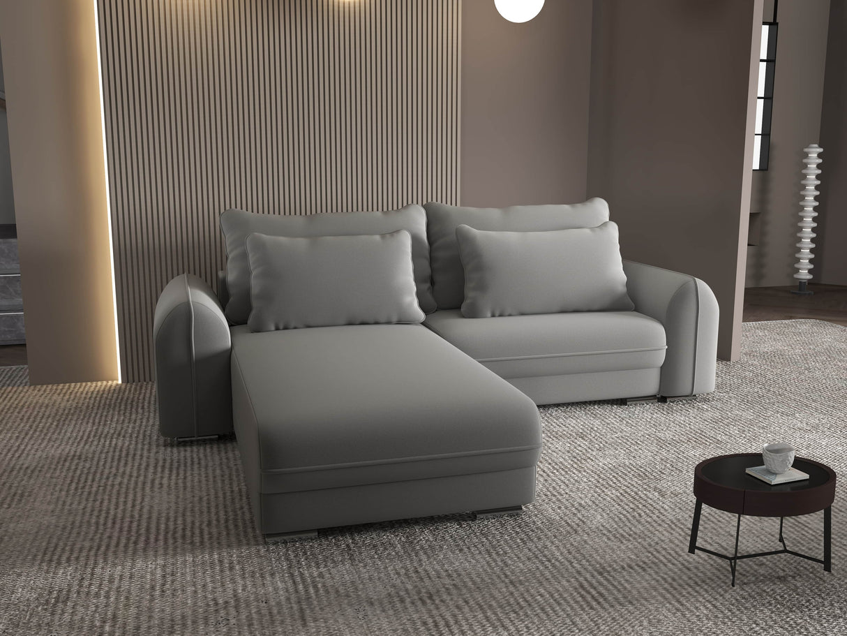Colțar extensibil dumonde cu ladă de depozitare si sezut confortabil din spuma HR, Denver Royal Gri 275x185 cm Fabrica
