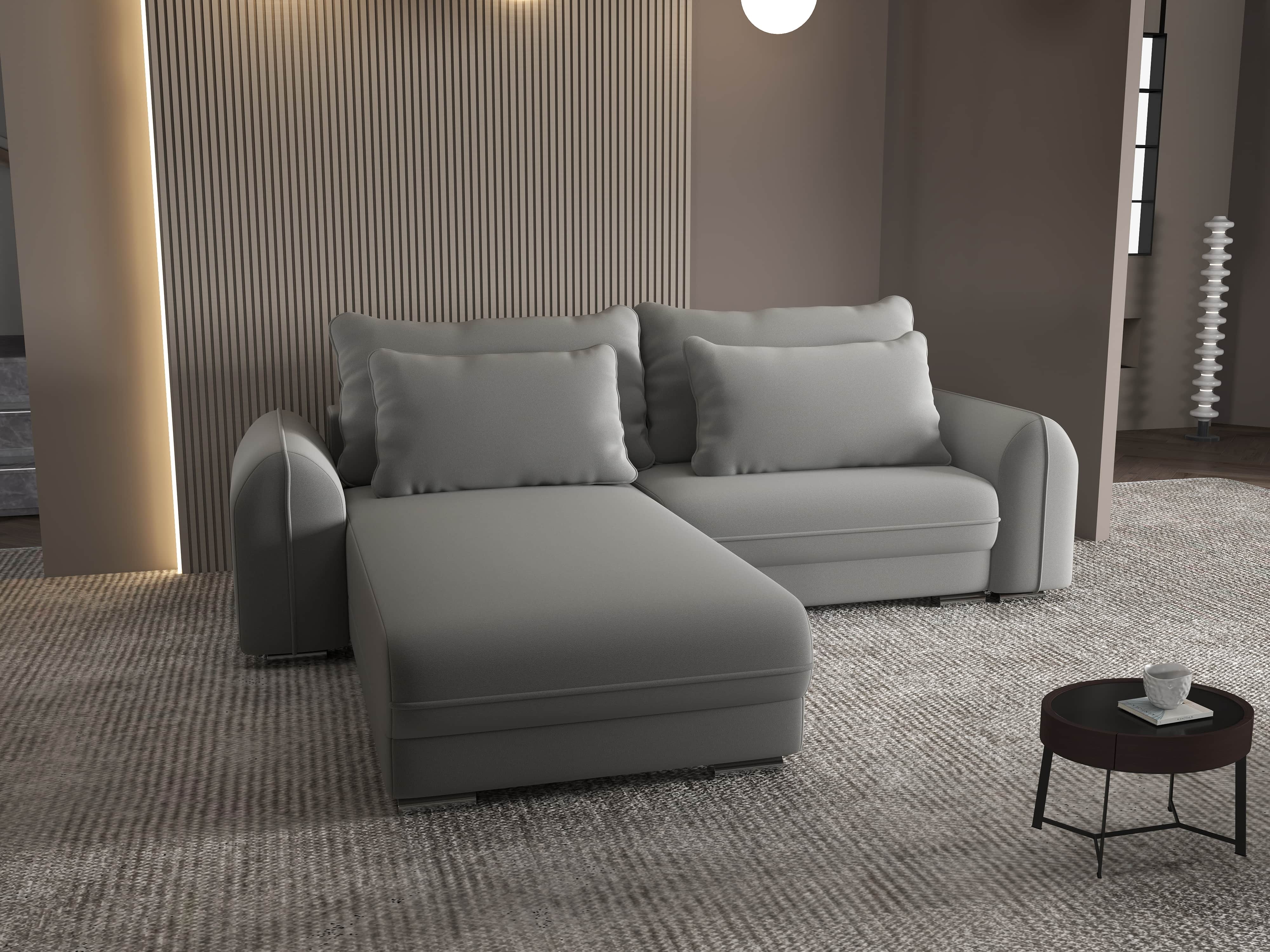 Colțar extensibil dumonde cu ladă de depozitare si sezut confortabil din spuma HR, Denver Royal Gri 275x185 cm Fabrica