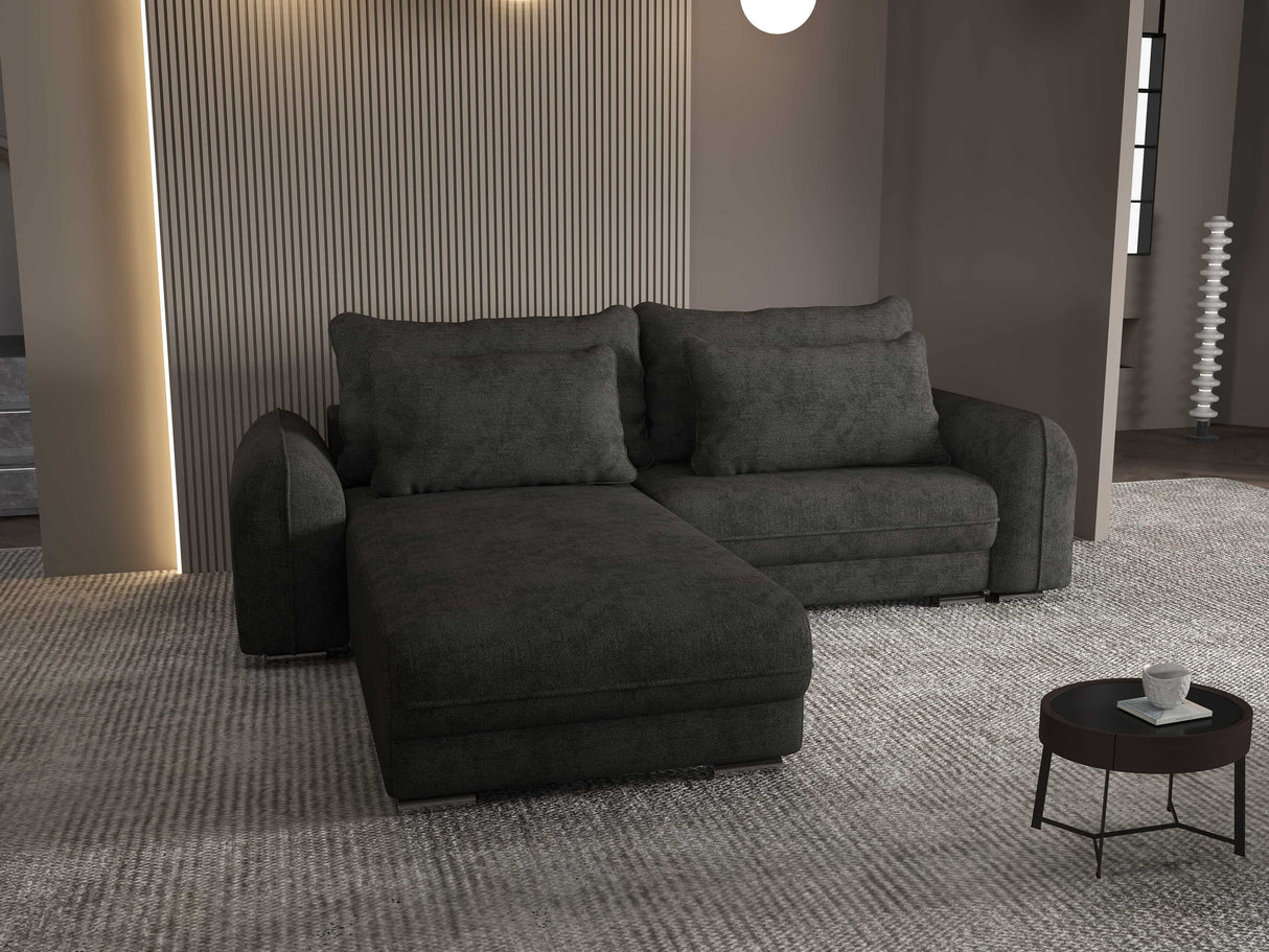 Colțar extensibil dumonde cu ladă de depozitare si sezut confortabil din spuma HR, Denver Enjoy Negru 275x185 cm Fabrica