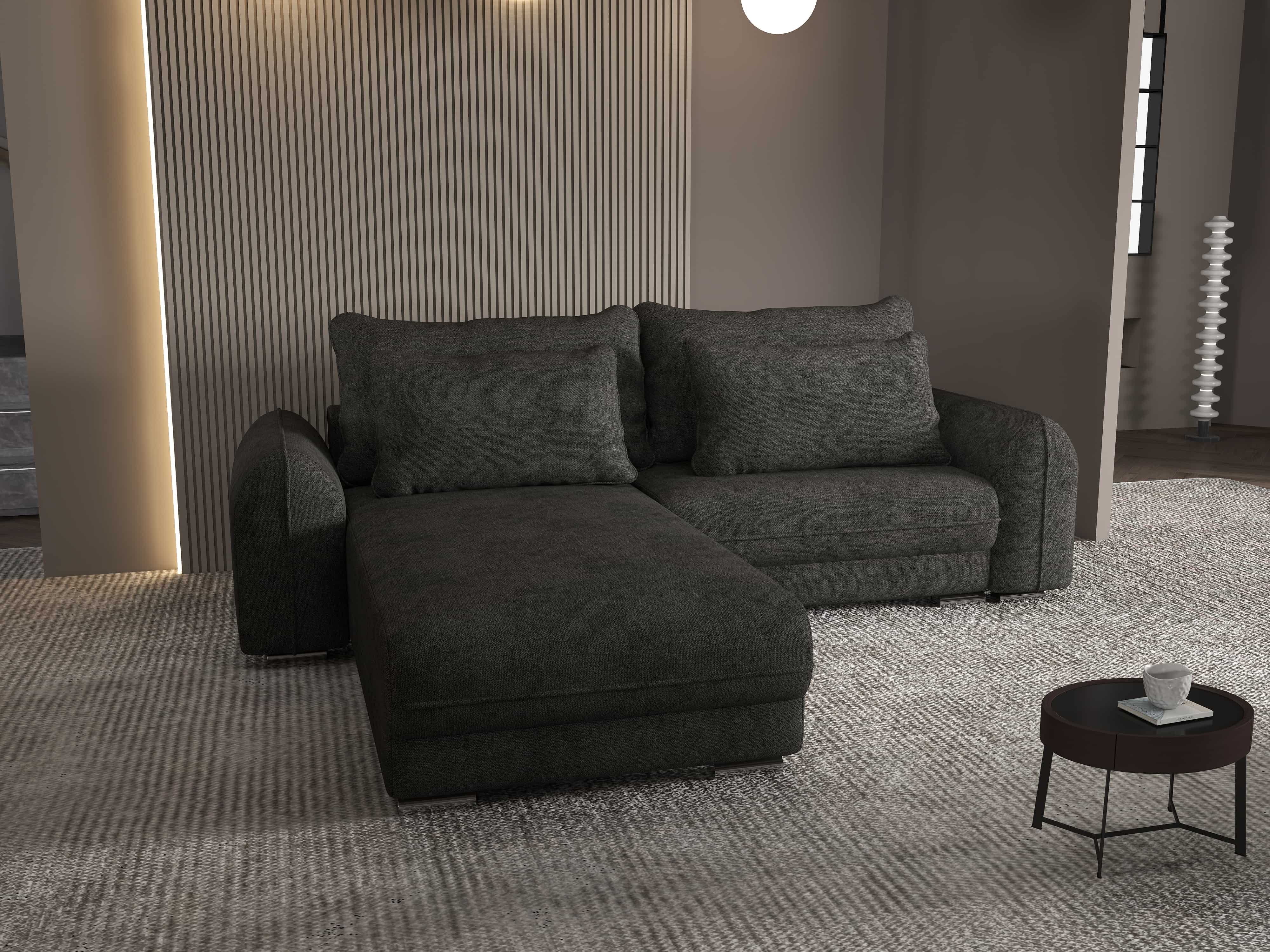 Colțar extensibil dumonde cu ladă de depozitare si sezut confortabil din spuma HR, Denver Enjoy Negru 275x185 cm Fabrica