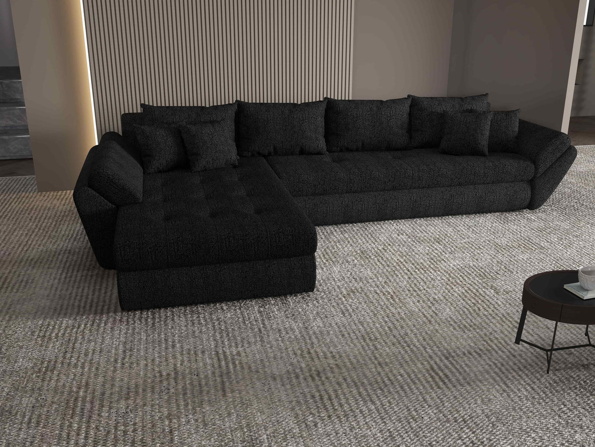 Colțar extensibil dumonde cu ladă de depozitare si sezut confortabil din spuma HR, Loana XL Enjoy Negru 335x185 cm Fabrica