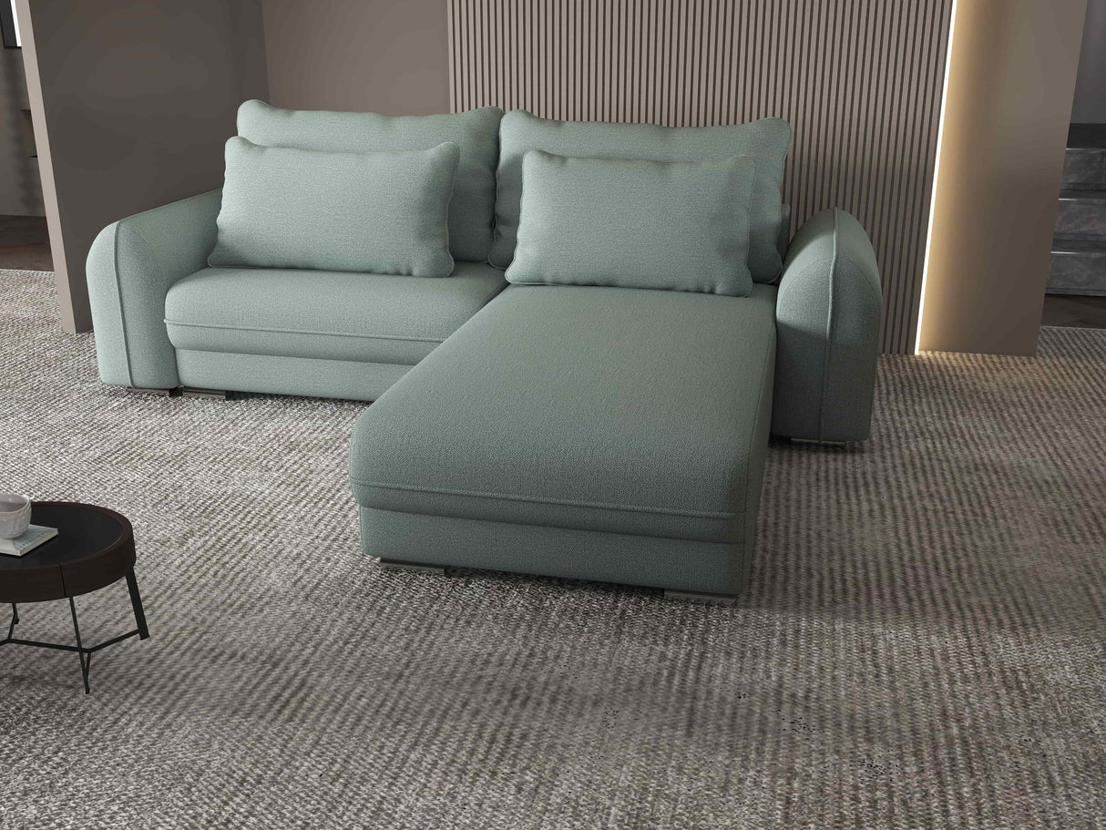 Colțar extensibil dumonde cu ladă de depozitare si sezut confortabil din spuma HR, Denver Enjoy Verde Mint 275x185 cm II Fabrica