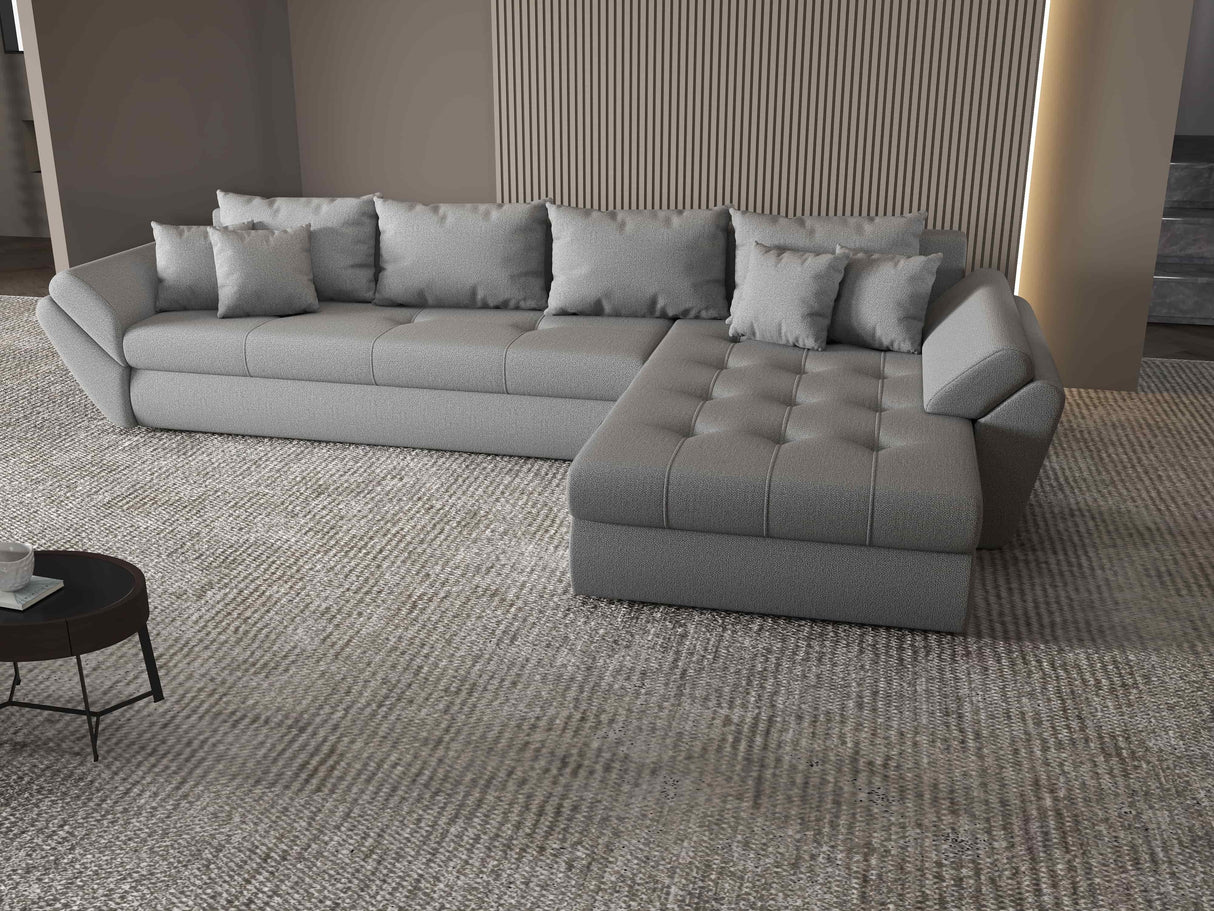 Colțar extensibil dumonde cu ladă de depozitare si sezut confortabil din spuma HR, Loana XL Enjoy Gri II 335x185 cm Fabrica