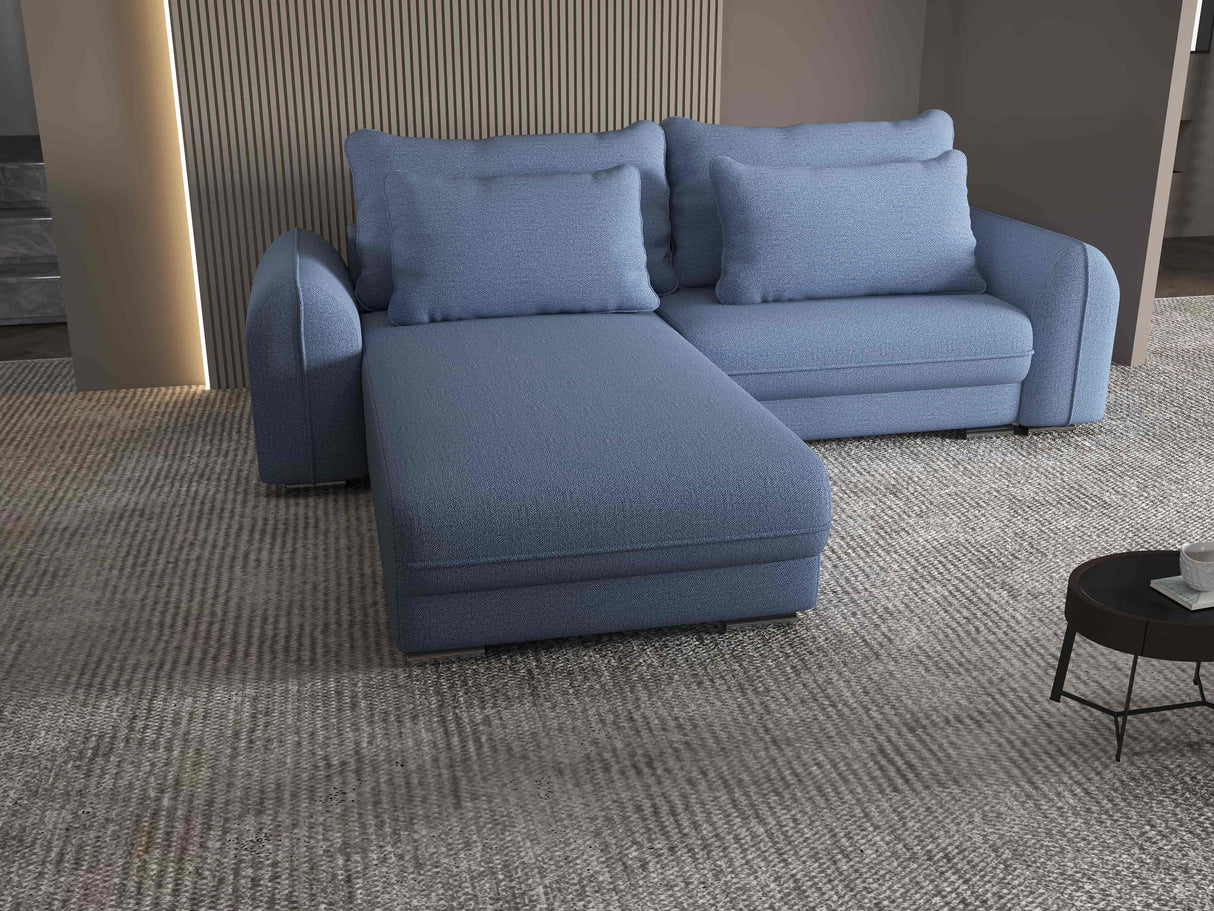 Colțar extensibil dumonde cu ladă de depozitare si sezut confortabil din spuma HR, Denver Enjoy Albastru 275x185 cm Fabrica