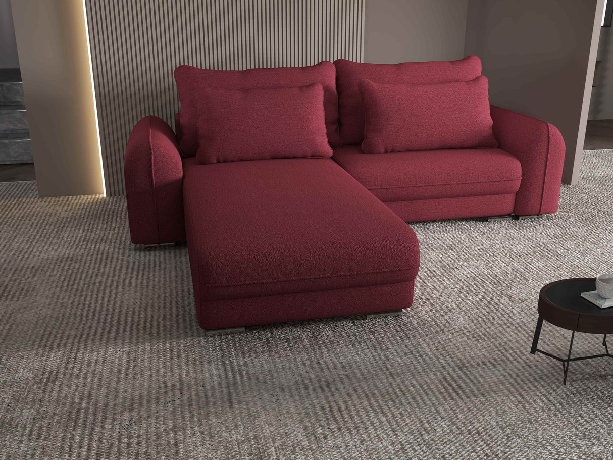 Colțar extensibil dumonde cu ladă de depozitare si sezut confortabil din spuma HR, Denver Enjoy Rosu 275x185 cm Fabrica