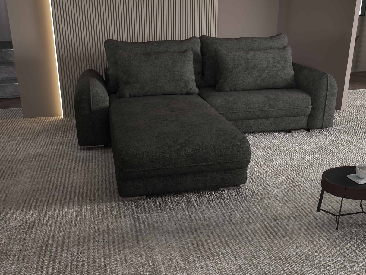 Colțar extensibil dumonde cu ladă de depozitare si sezut confortabil din spuma HR, Denver Enjoy Negru 275x185 cm Fabrica