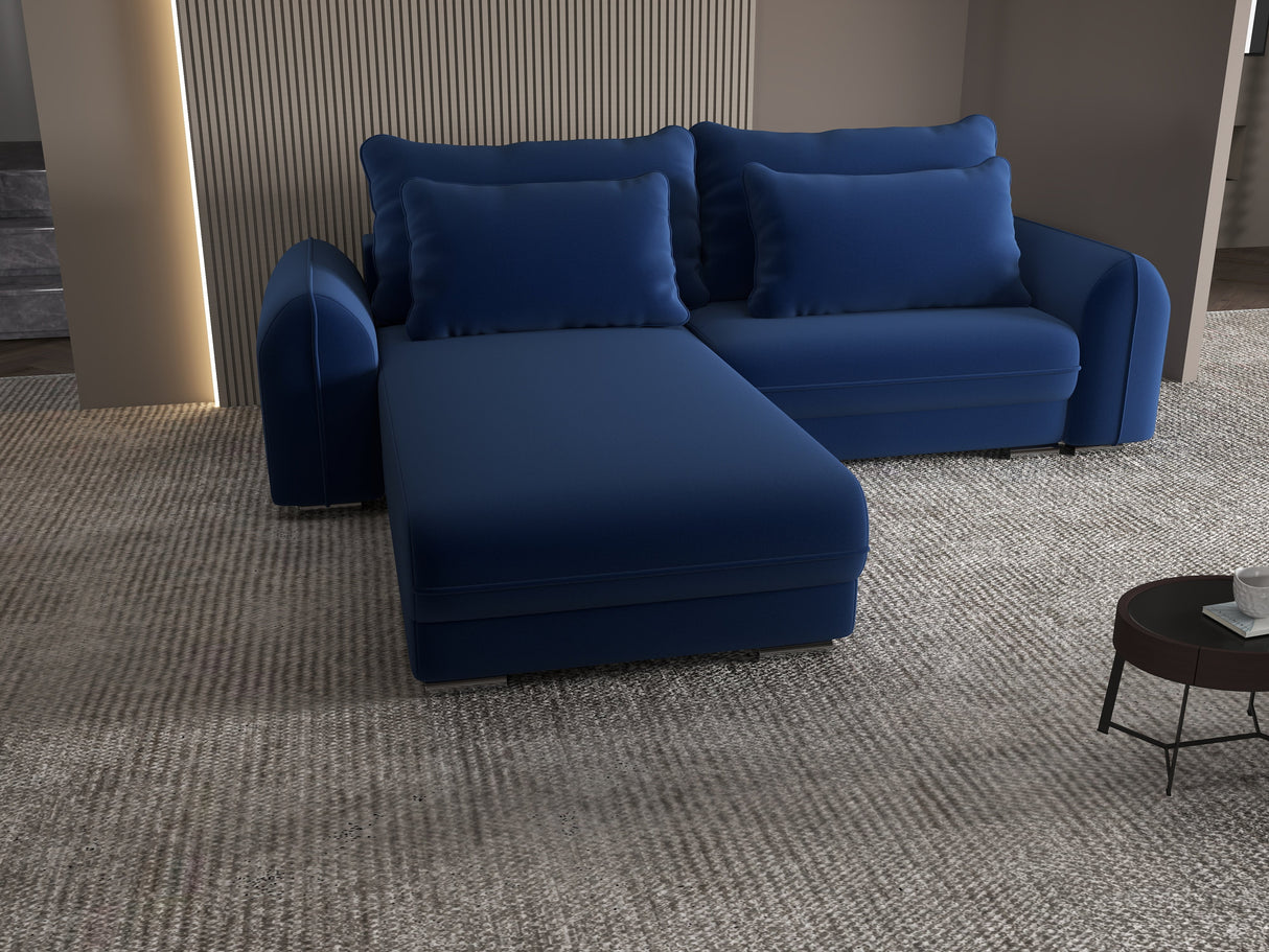Colțar extensibil dumonde cu ladă de depozitare si sezut confortabil din spuma HR, Denver Royal Albastru 275x185 cm Fabrica