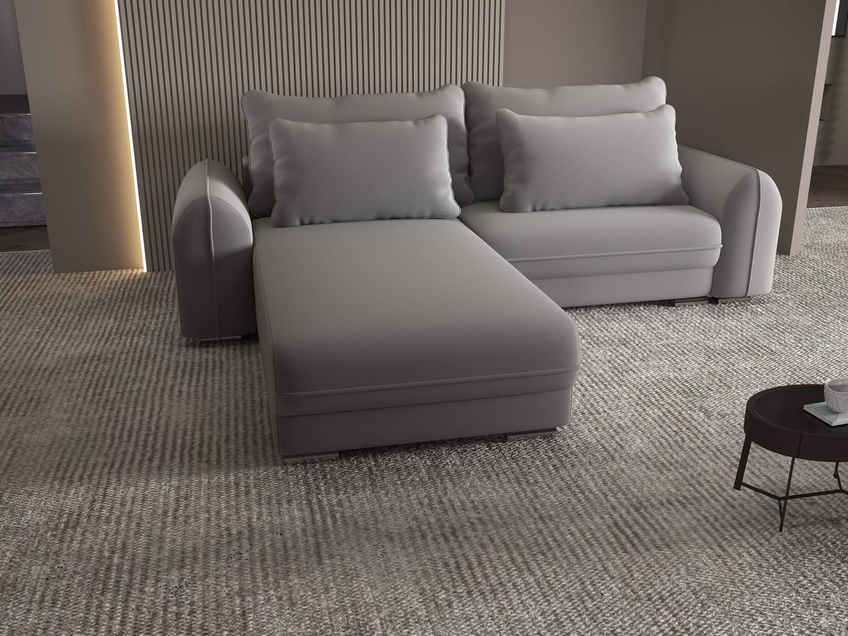 Colțar extensibil dumonde cu ladă de depozitare si sezut confortabil din spuma HR, Denver Royal Gri 275x185 cm Fabrica