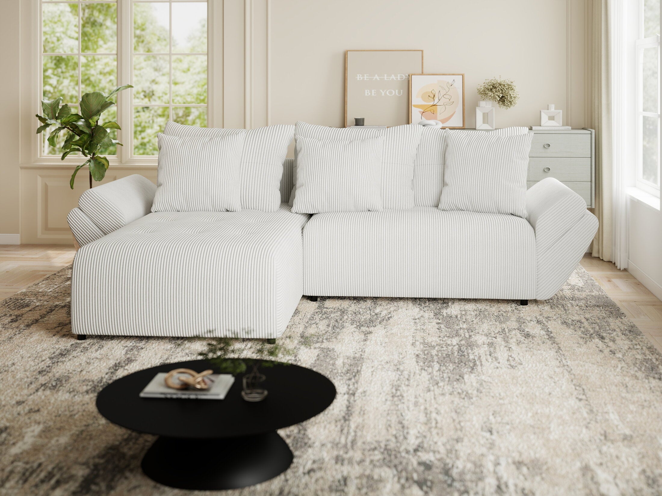 Colțar extensibil dumonde cu ladă de depozitare si sezut confortabil din spuma HR, Berlin Zoom Gri 280x185 cm