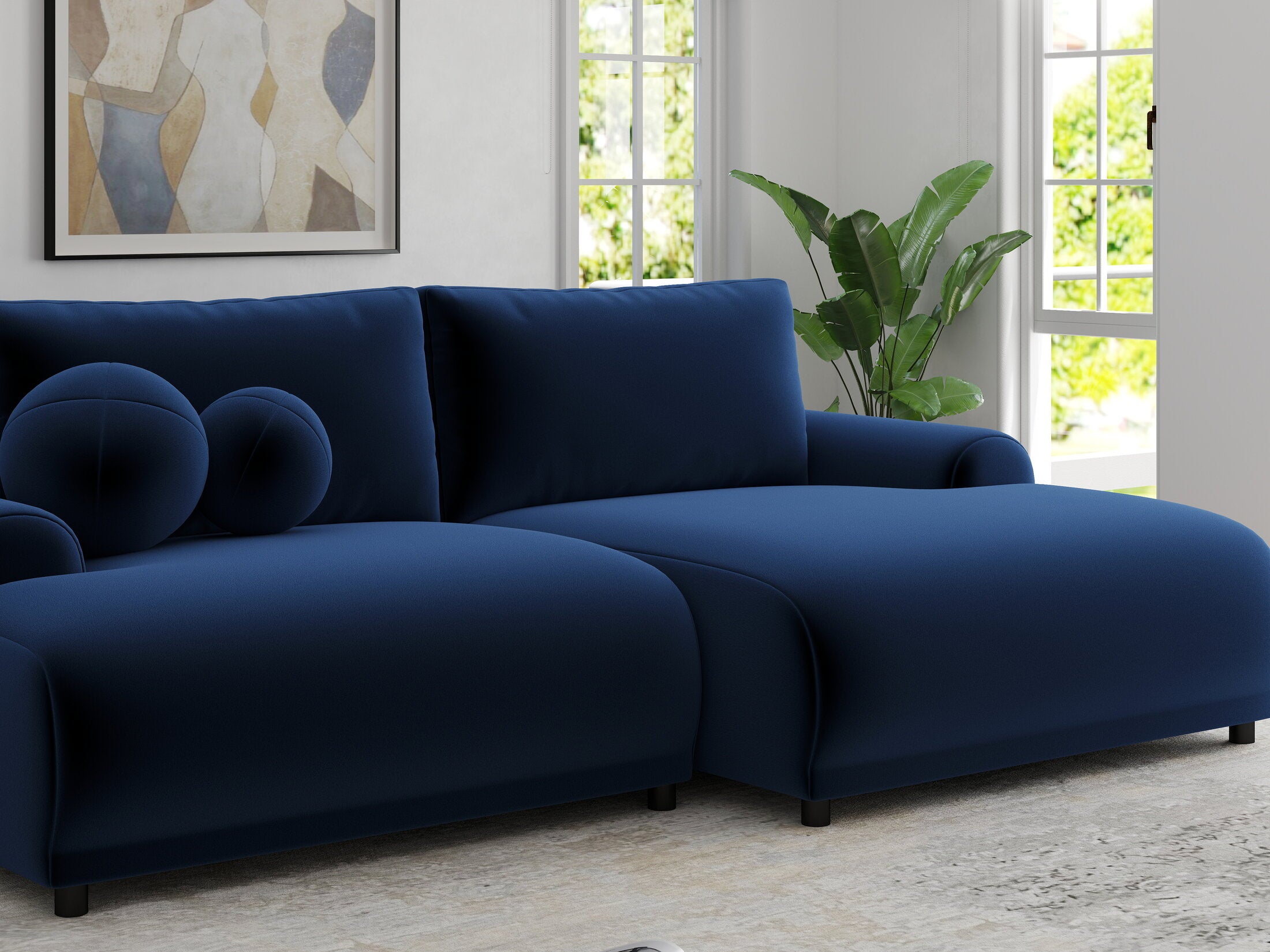 Colțar extensibil dumonde cu ladă de depozitare și șezut confortabil din spumă HR, Carlo Royal Albastru Navy 240x145 cm II