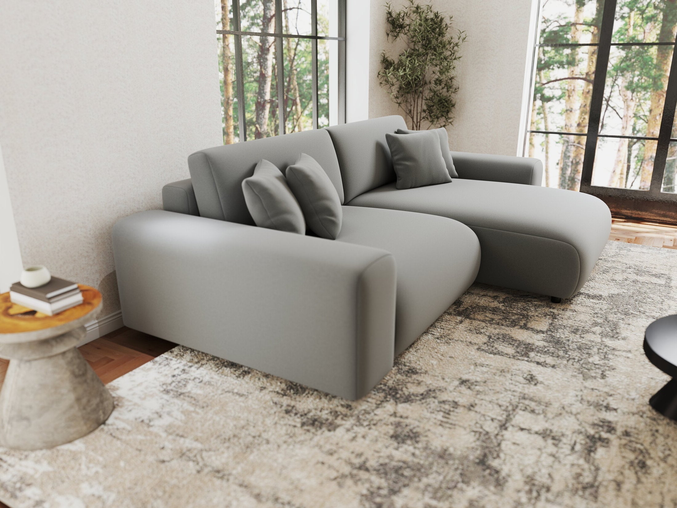 Colțar extensibil dumonde cu ladă de depozitare si sezut confortabil din spuma HR, Sarina Royal Gri 255x168 cm II