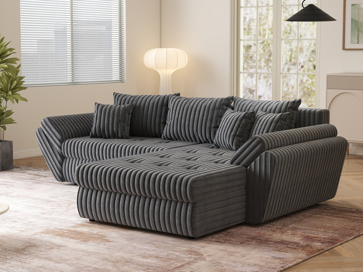 Colțar extensibil dumonde cu ladă de depozitare si sezut confortabil din spuma HR, Loana Gri Ambience II 270x185 cm Fabrica