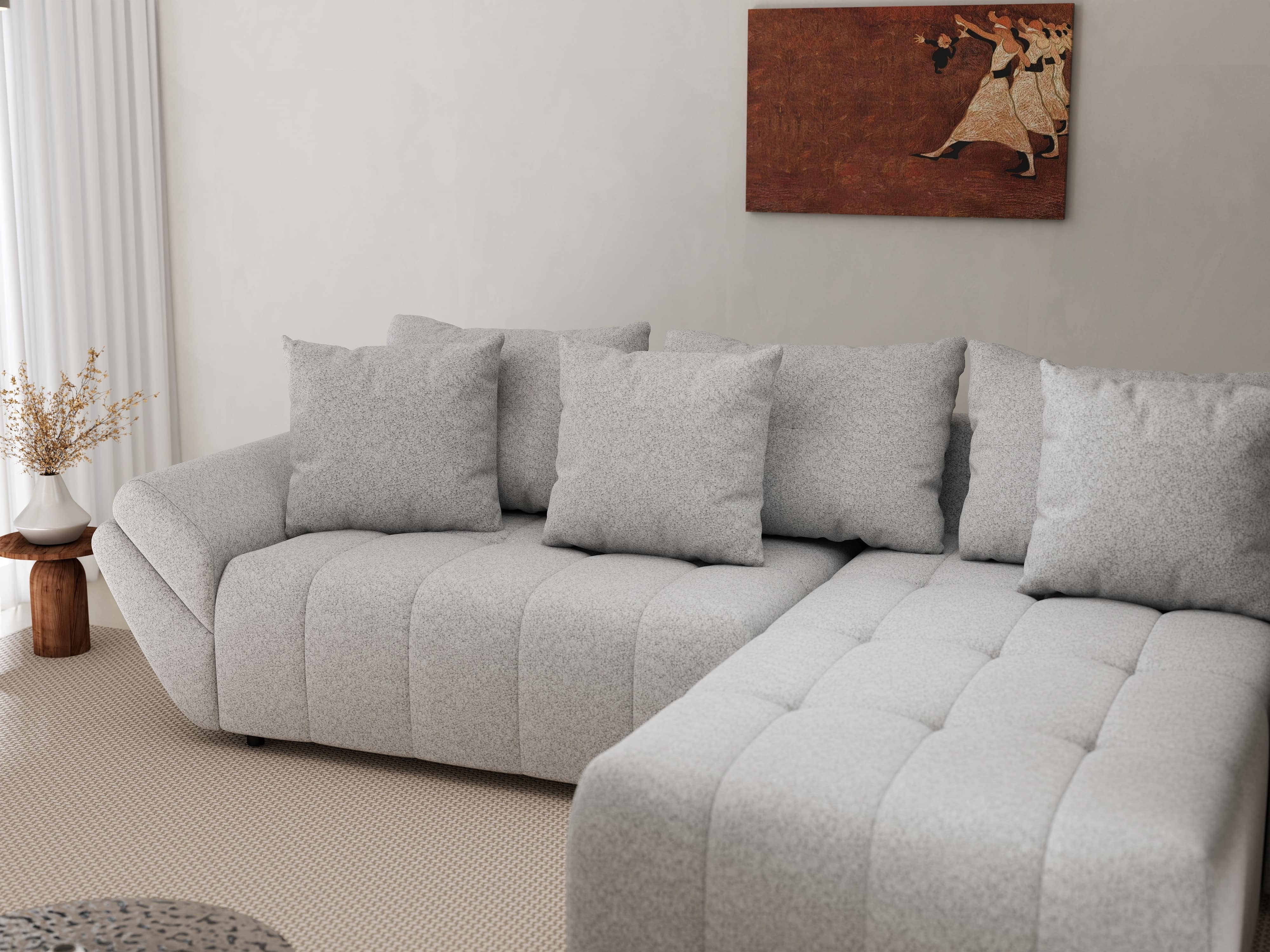 Colțar extensibil dumonde cu ladă de depozitare si sezut confortabil din spuma HR, Berlin Euphoria Gri 280x185 cm II Fabrica