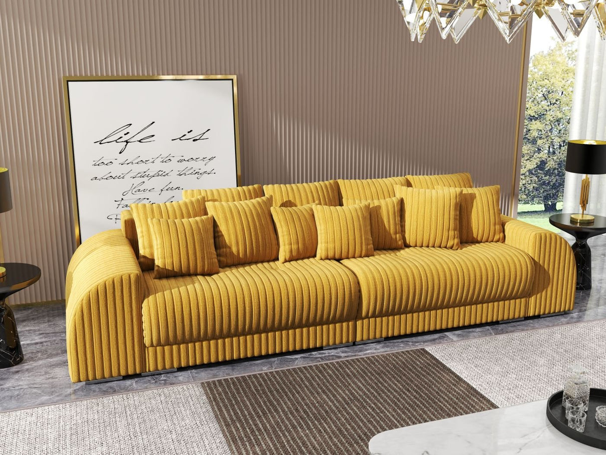 Canapea extensibilă dumonde cu 2 lăzi de depozitare si sezut confortabil din spuma HR, Verona Mustar 310x100 cm Fabrica
