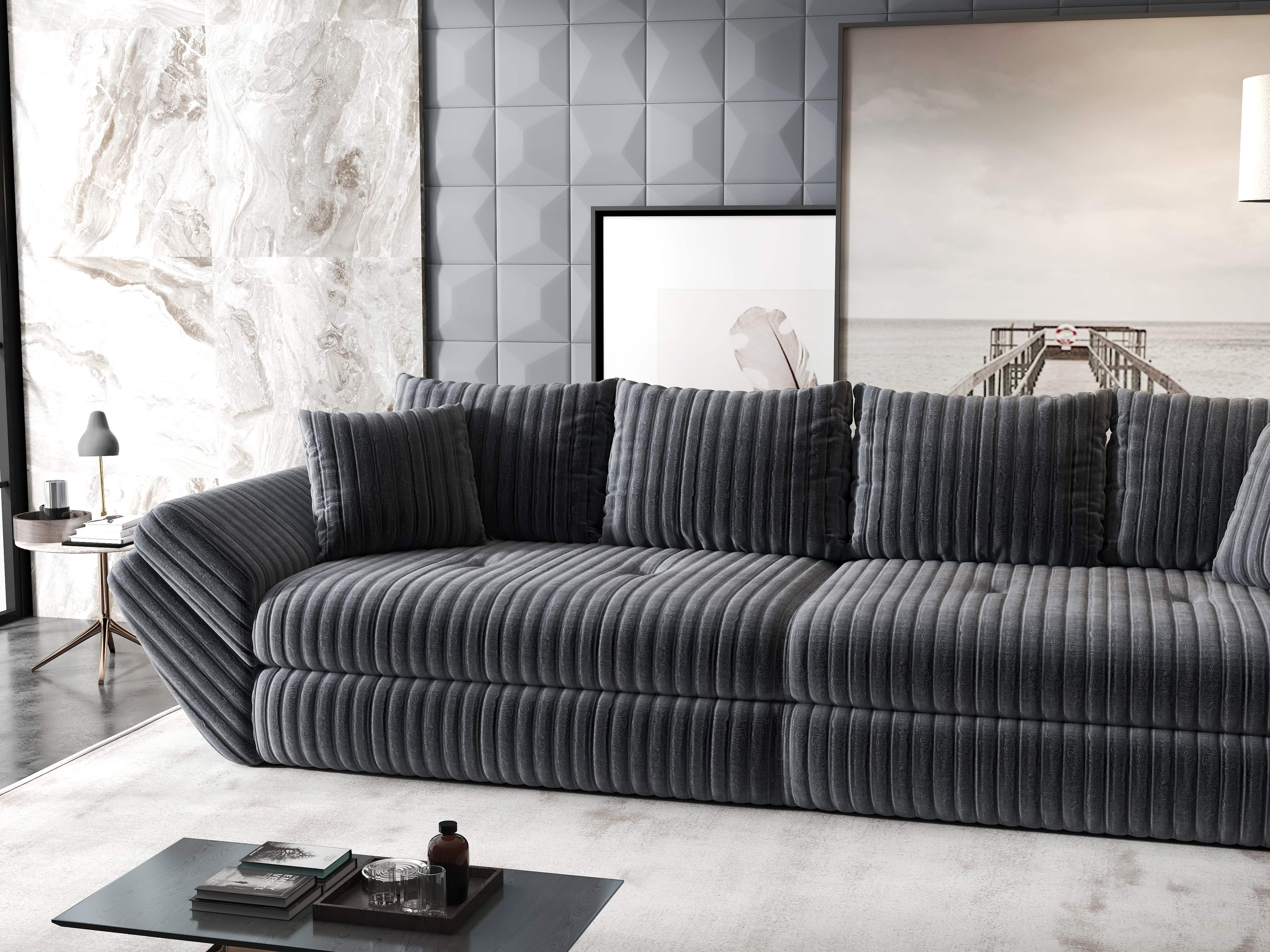 Canapea extensibilă dumonde cu ladă de depozitare si sezut confortabil din spuma HR, Loana Ambience Gri 300x100 cm Fabrica