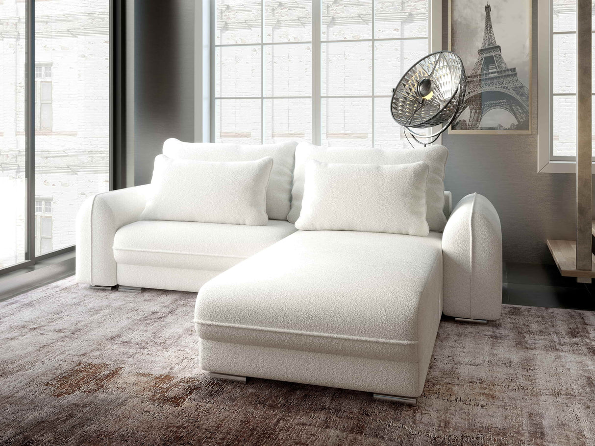 Colțar extensibil dumonde cu ladă de depozitare si sezut confortabil din spuma HR, Denver Euphoria Alb 275x185 cm II Fabrica
