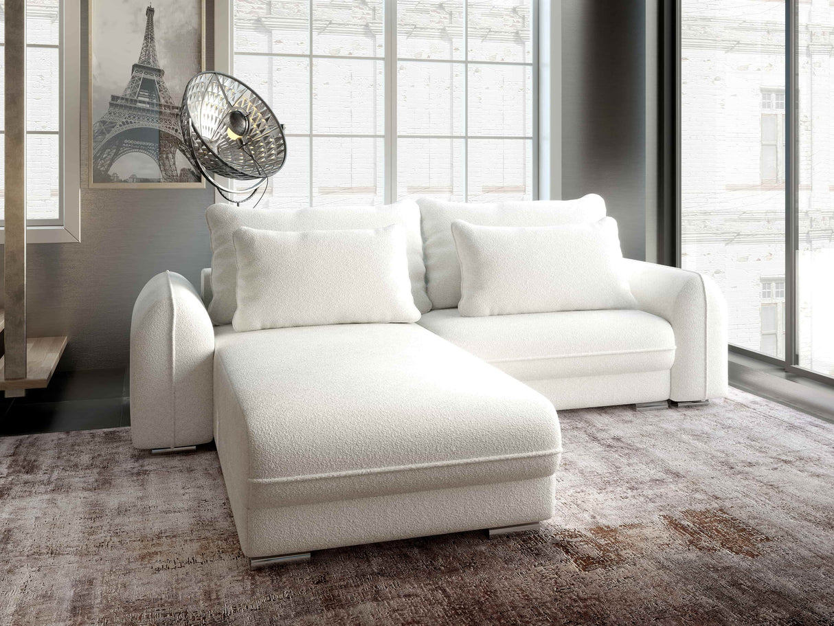 Colțar extensibil dumonde cu ladă de depozitare si sezut confortabil din spuma HR, Denver Euphoria Alb 275x185 cm Fabrica